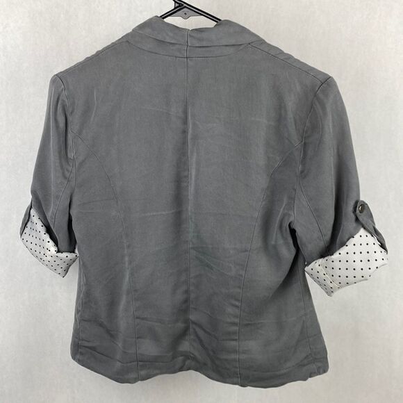 41 Hawthorn Gray Jacket Small Rolled Snap Sleeves Dot Contrast Draped Collar - Picture 2 of 8